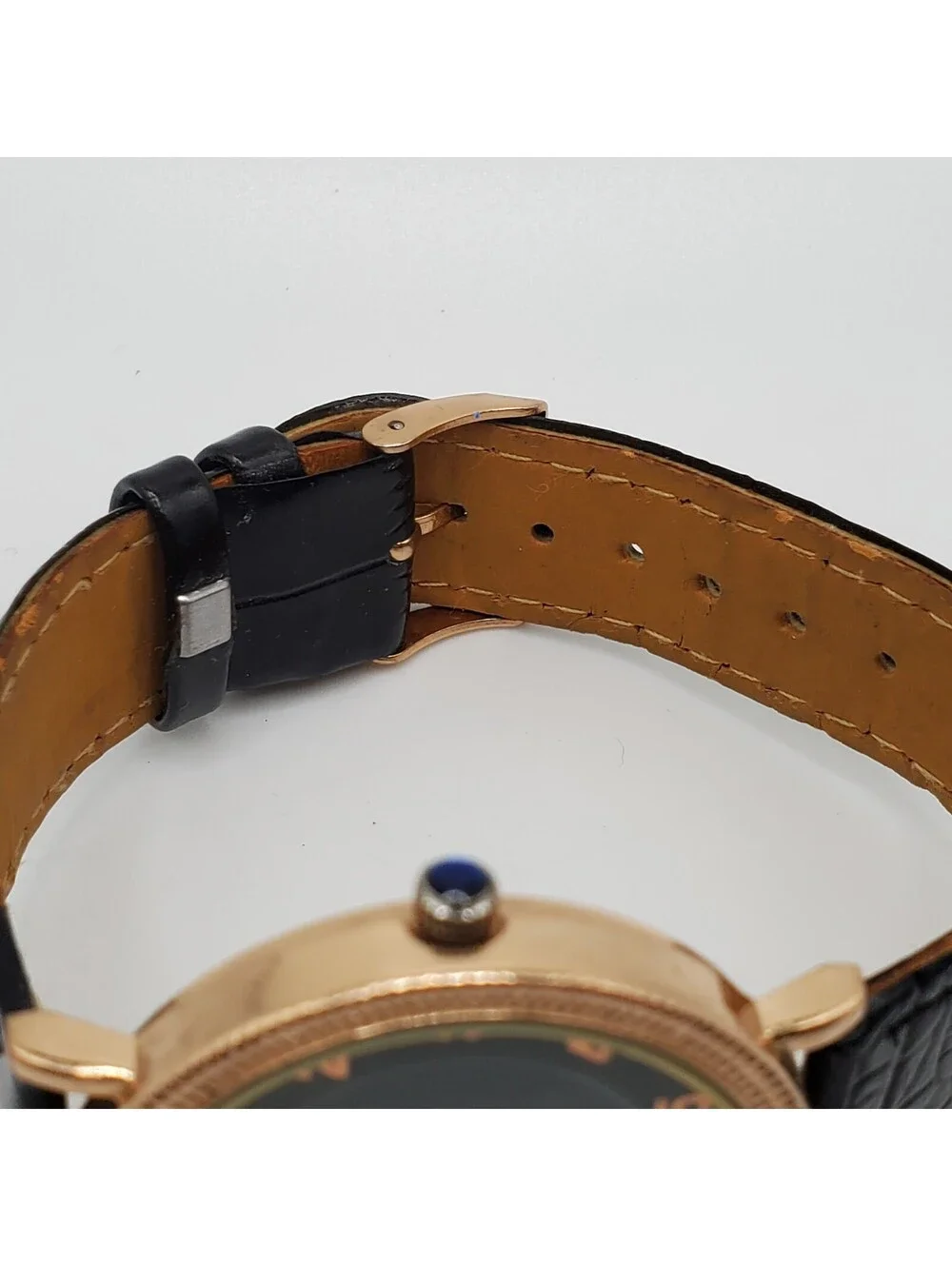 Geneva Quartz Watch 38mm Rose Gold Tone Black Leather Band New Battery